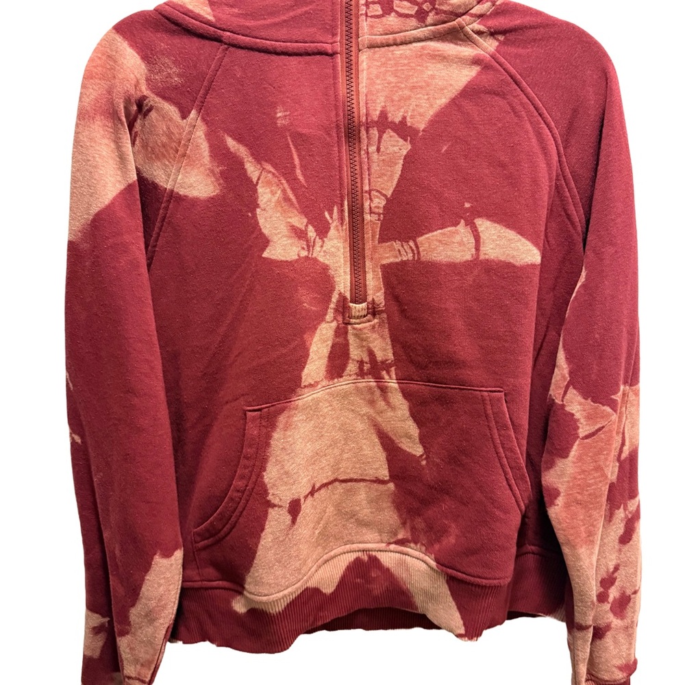 Women's Tie-Dye Hoodie - Burgundy and Beige